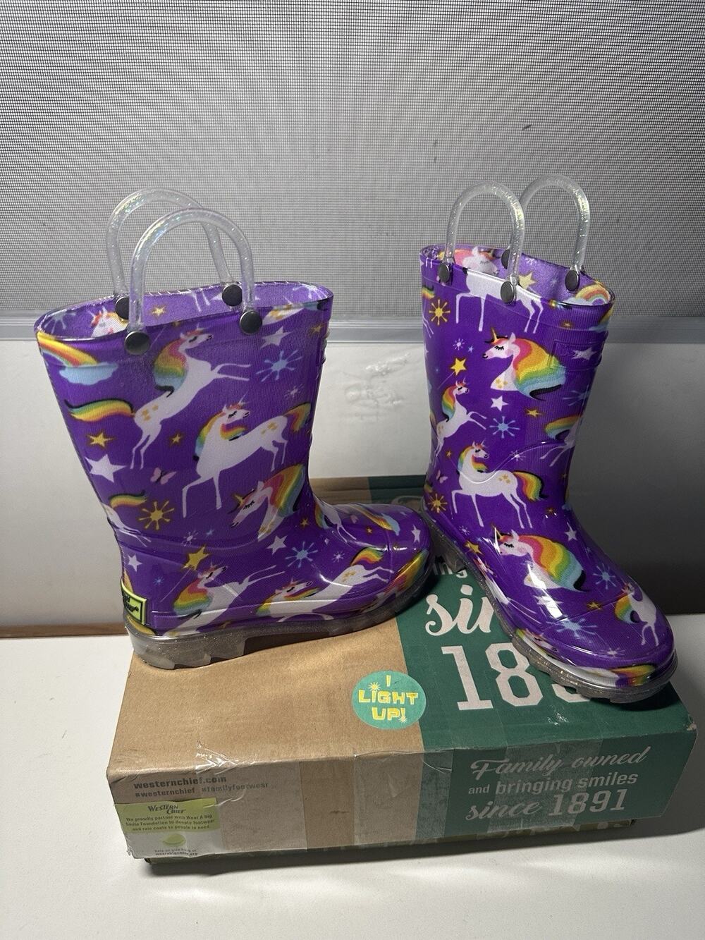 Western Chief Kids Waterproof Light Up Rain Boots With Handles Sz Toddler 10
